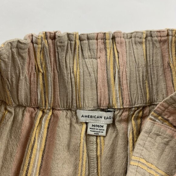 American Eagle Natural Stiped Linen Blend Wide Leg Cropped Pant M - Picture 4 of 7